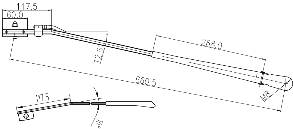 GBYT08 Yutong Sall size wiper arm（left 12.5°）