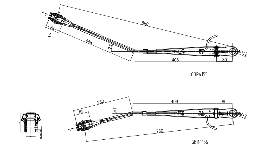 GBR4155 (left)、 GBR4156 (right) R14-Single flat rod wiper arm
